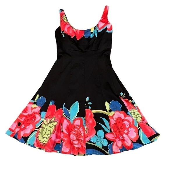 NINE WEST Black Floral Graphic A-Line Party Dress, Sundress, Size 6 - Picture 16 of 16